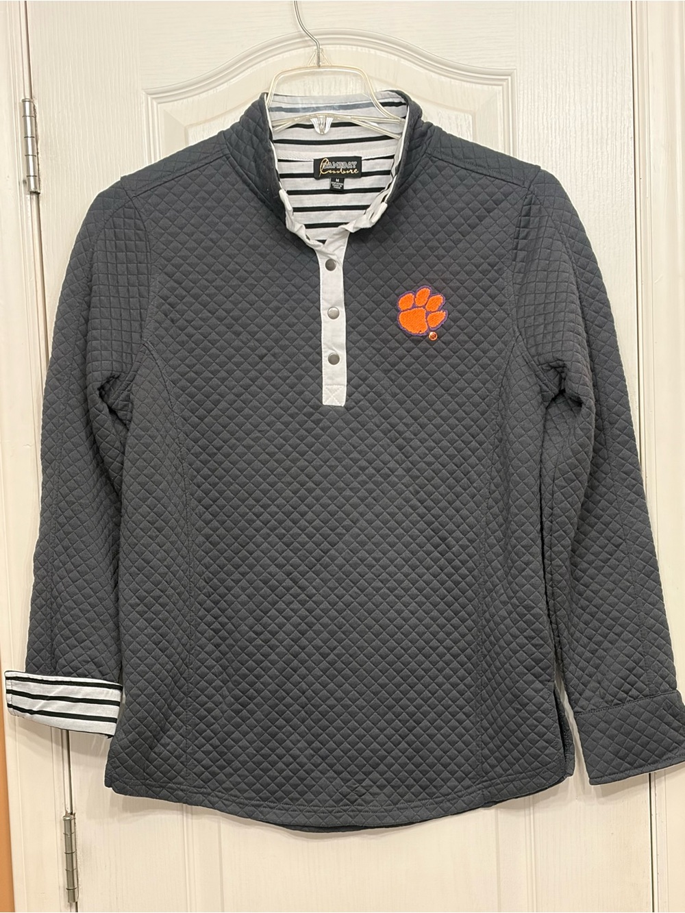 Clemson Tigers Quilted Charcoal Pullover Sweater with Orange Paw Accent